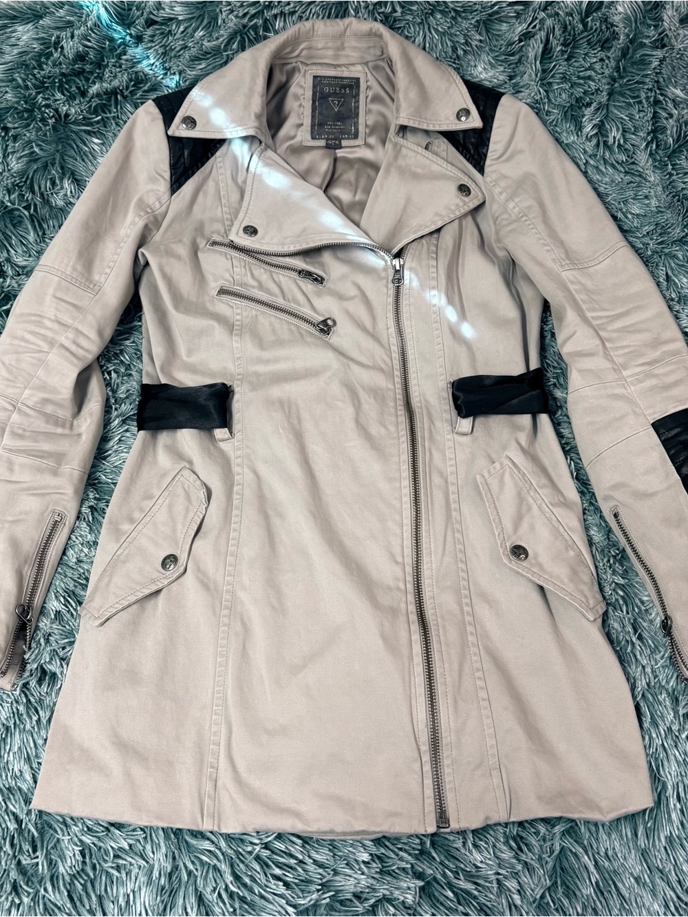 Guess Beige Trench Coat with Black Accents